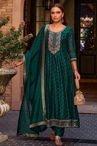 Rama color vichitra silk fabric heavy embroidered readymade suit