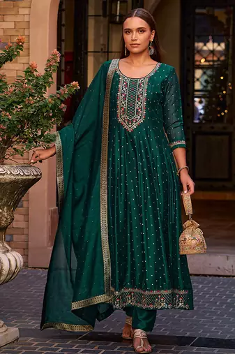 Rama color vichitra silk fabric heavy embroidered readymade suit
