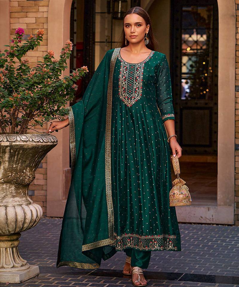 Rama color vichitra silk fabric heavy embroidered readymade suit