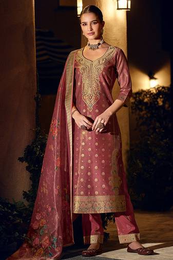 Maroon color shimmer silk fabric woven designer readymade salwar kameez