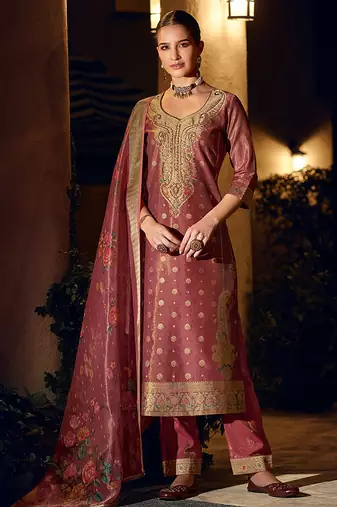 Maroon color shimmer silk fabric woven designer readymade salwar kameez