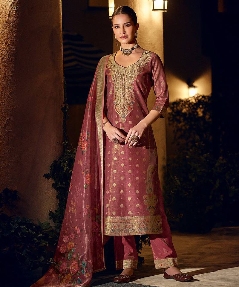 Maroon color shimmer silk fabric woven designer readymade salwar kameez