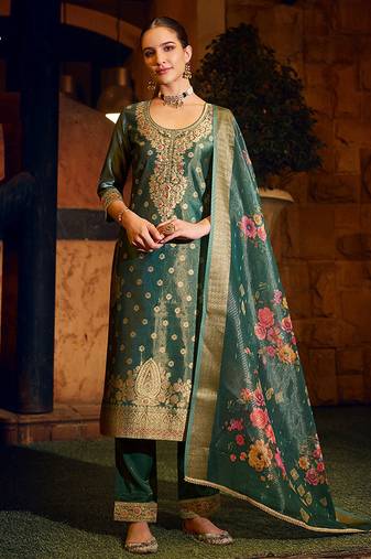 Green color shimmer silk fabric woven designer readymade salwar kameez