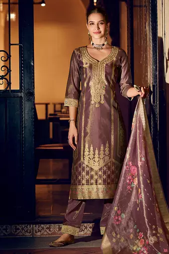 Purple color shimmer silk fabric woven designer readymade salwar kameez