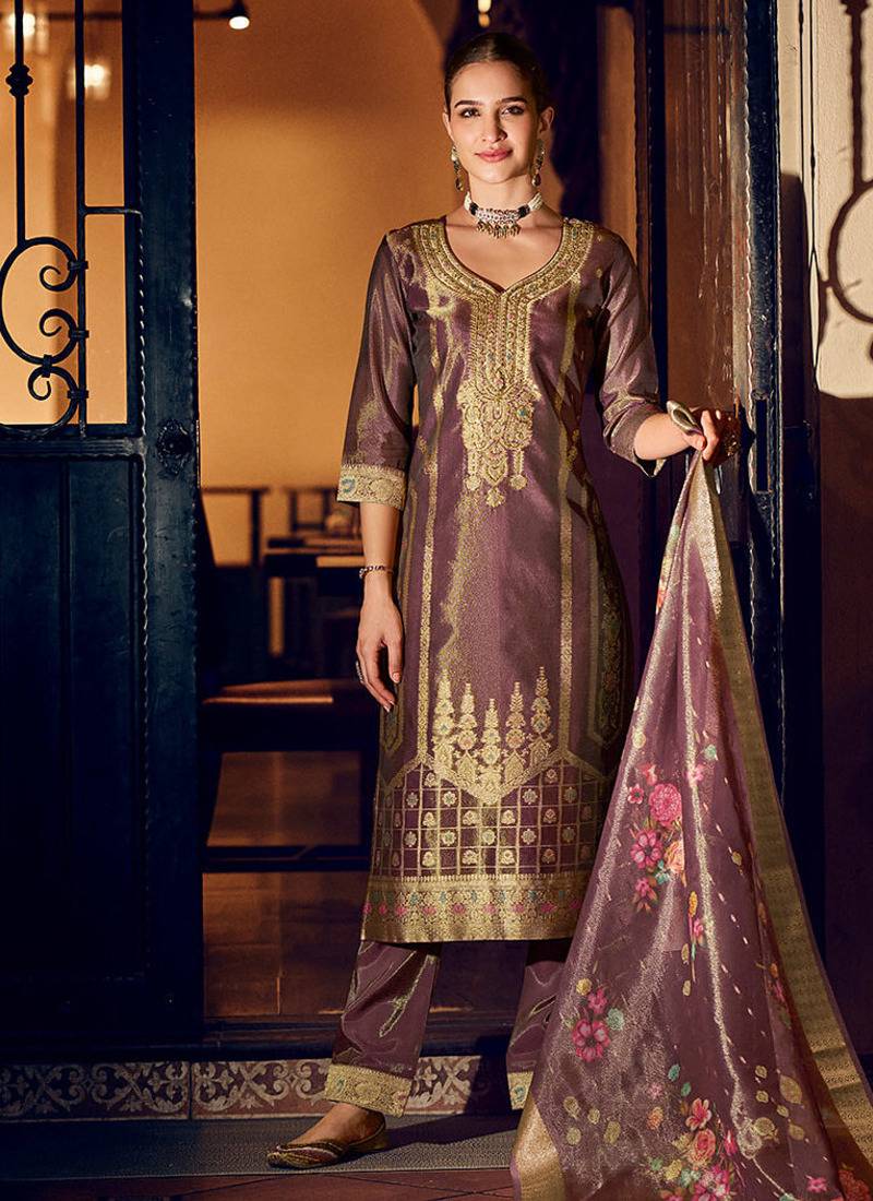 Purple color shimmer silk fabric woven designer readymade salwar kameez