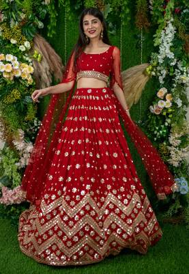 Red Color Georgette Fabric Heavy Wedding Wear Bridesmaid Style Lehenga Choli 3