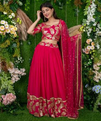Pink Color Georgette Fabric Heavy Wedding Wear Bridesmaid Style Lehenga Choli 3