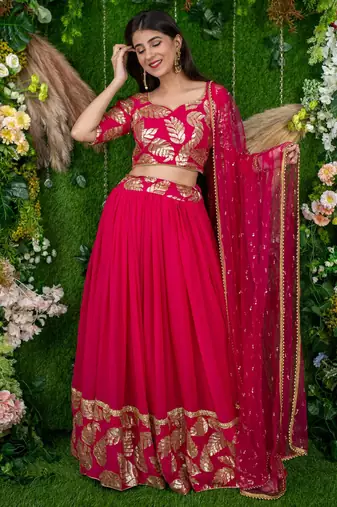 Pink Color Georgette Fabric Heavy Wedding Wear Bridesmaid Style Lehenga Choli