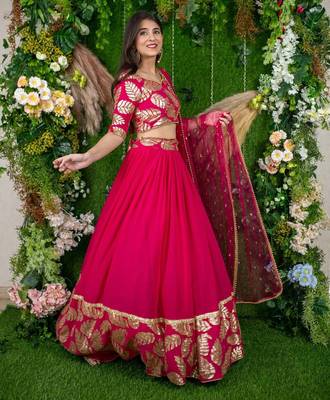 Pink Color Georgette Fabric Heavy Wedding Wear Bridesmaid Style Lehenga Choli 4