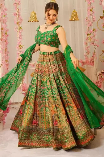 Green Color Ethnic And Graceful Ceremonial Wear Designer Printed Lehenga