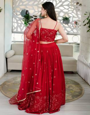 Red Color Georgette Fabric Heavy Wedding Wear Bridesmaid Style Lehenga Choli 2