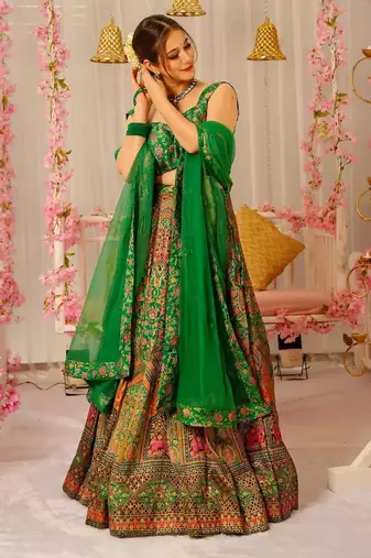 Green Color Ethnic And Graceful Ceremonial Wear Printed Lehenga