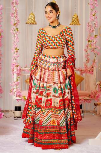 Multicolor Ethnic And Graceful Ceremonial Wear Designer Printed Lehenga