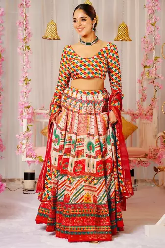 Multicolor Ethnic And Graceful Ceremonial Wear Designer Printed Lehenga