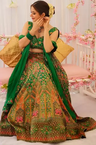 Green Color Ethnic And Graceful Ceremonial Wear Printed Lehenga