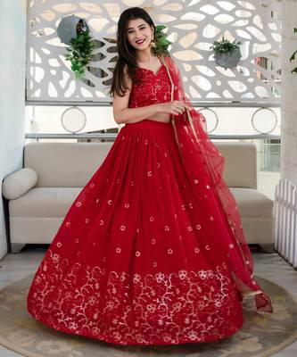 Red Color Georgette Fabric Heavy Wedding Wear Bridesmaid Style Lehenga Choli 4