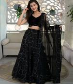 Black Color Organza Net Fabric Heavy Wedding Wear Bridesmaid Style Lehenga Choli
