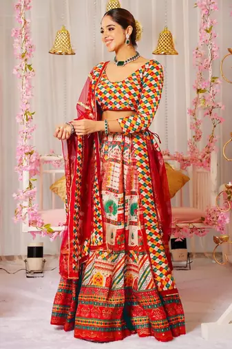 Multicolor Ethnic And Graceful Ceremonial Wear Printed Lehenga
