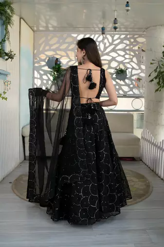 Black Color Organza Net Fabric Heavy Wedding Wear Bridesmaid Style Lehenga Choli