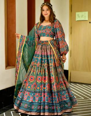 Blue Color Ethnic And Graceful Ceremonial Wear Printed Lehenga 1