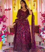 Wine Color Air Tex Chinon Fabric Glamorous Ethnic Crop Top Lehenga For Trendy Looks
