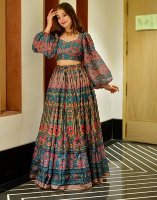 Blue Color Ethnic And Graceful Ceremonial Wear Printed Lehenga 2