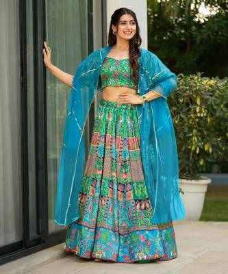 Sea Green Color Ethnic And Graceful Ceremonial Wear Printed Lehenga 1