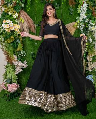 Black Color Georgette Fabric Heavy Wedding Wear Bridesmaid Style Lehenga Choli 1
