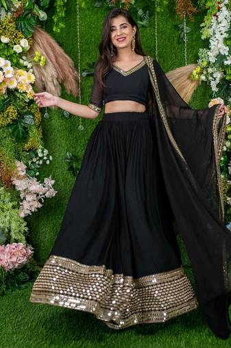 Black Color Georgette Fabric Heavy Wedding Wear Bridesmaid Style Lehenga Choli