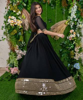 Black Color Georgette Fabric Heavy Wedding Wear Bridesmaid Style Lehenga Choli 4