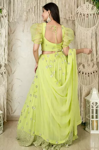 Neon Color Georgette Fabric Heavy Wedding Wear Bridesmaid Style Lehenga Choli