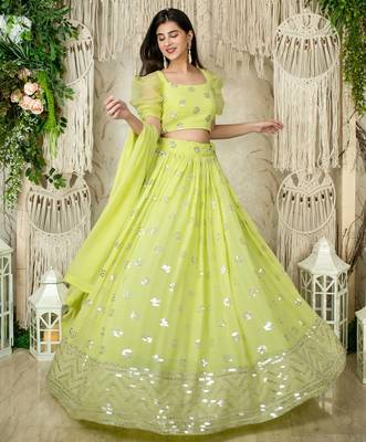 Neon Color Georgette Fabric Heavy Wedding Wear Bridesmaid Style Lehenga Choli 3