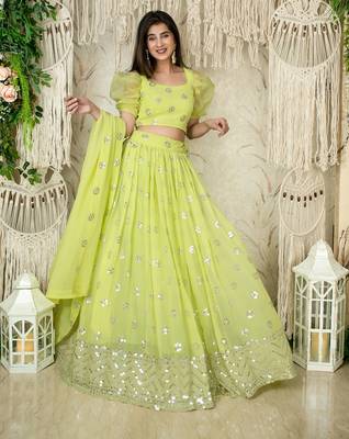 Neon Color Georgette Fabric Heavy Wedding Wear Bridesmaid Style Lehenga Choli 4