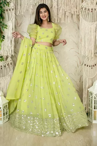 Neon Color Georgette Fabric Heavy Wedding Wear Bridesmaid Style Lehenga Choli