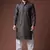 Black color blended linen fabric printed festive wear men's kurta payjama