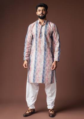 Multy color blended linen fabric printed festive wear men's kurta payjama 1