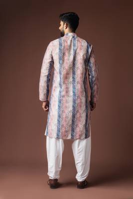 Multy color blended linen fabric printed festive wear men's kurta payjama 2