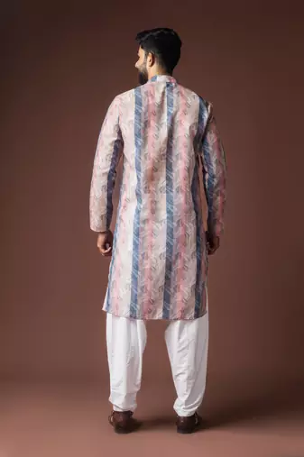 Multy color blended linen fabric printed festive wear men's kurta payjama