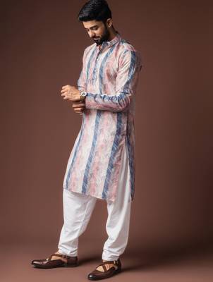 Multy color blended linen fabric printed festive wear men's kurta payjama 4