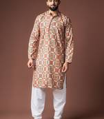 Multy color blended linen fabric designer printed festive wear men's kurta payjama