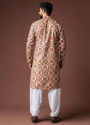 Multy color blended linen fabric printed festive wear men's kurta payjama 2