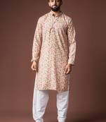 Multy color blended linen fabric designer printed festive wear men's kurta payjama