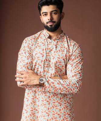 Multy color blended linen fabric printed festive wear men's kurta payjama 3