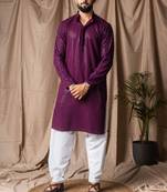 Wine color beautiful thread embroidery work rayon fabric ceremonial men's kurta payjama