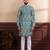 Teal color ethnic woven patta with digital printed ceremonial kurta payjama for men's