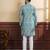 Teal color ethnic woven patta with digital printed ceremonial kurta payjama for men's