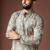 Greenish blue color blended linen fabric designer printed festive wear men's kurta payjama