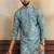 Teal color ethnic woven patta with digital printed ceremonial kurta payjama for men's