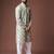 Greenish blue color blended linen fabric designer printed festive wear men's kurta payjama