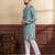 Teal color ethnic woven patta with digital printed ceremonial kurta payjama for men's